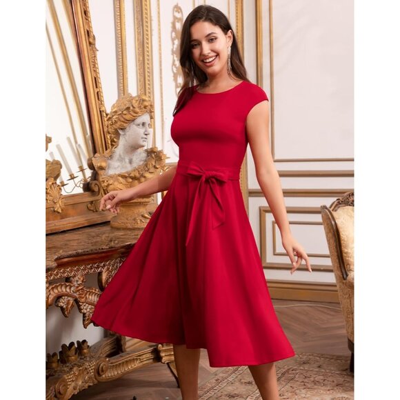 Dresstells Women's Red Modest Vintage Cocktail Formal Party Evening Dresses - Picture 2 of 11
